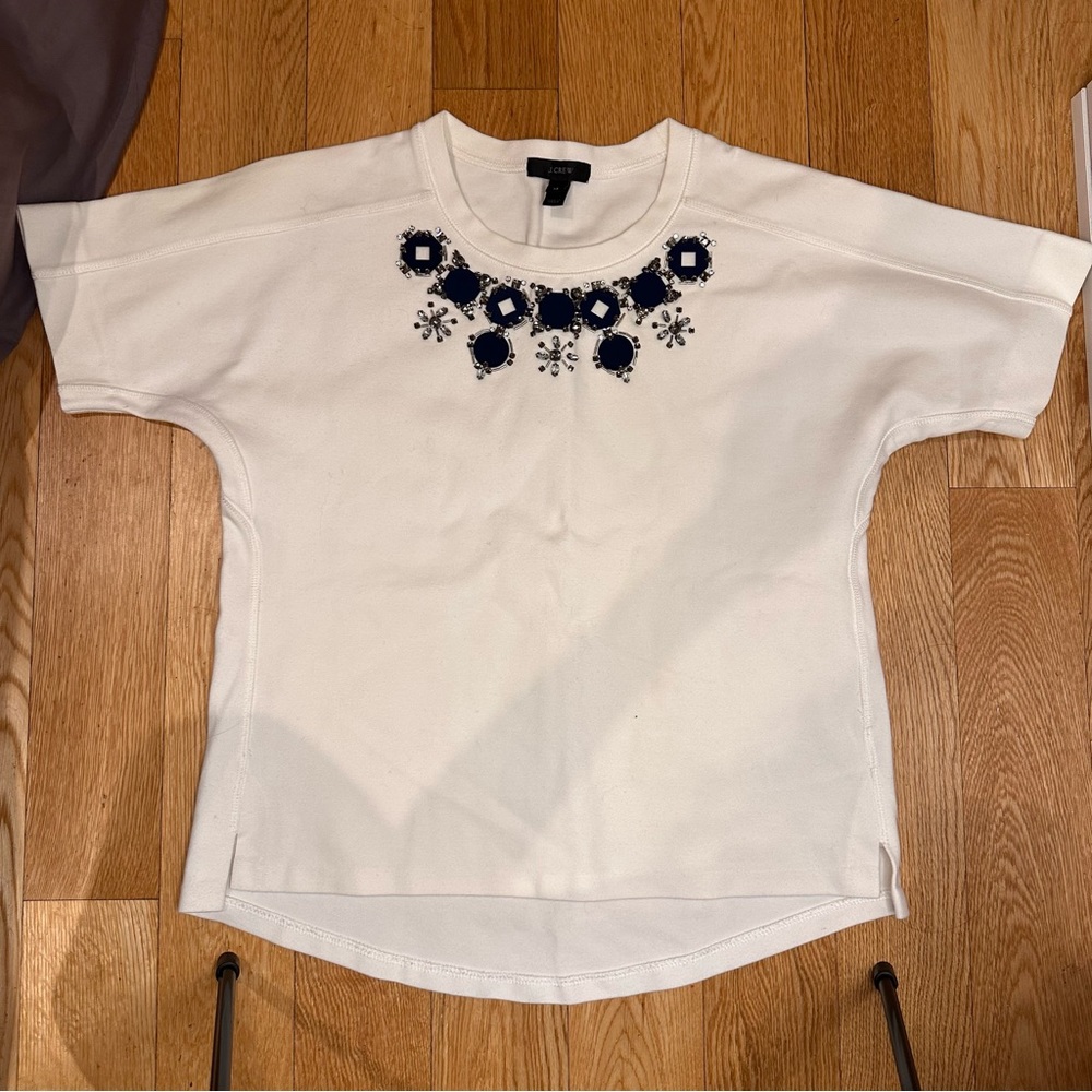 JCrew T-shirt from thick cotton with crystals neck detail
